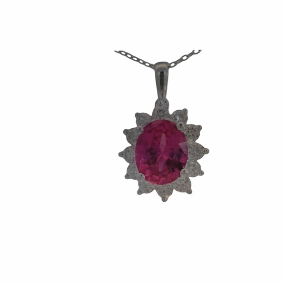 Oval 3.54 Carat Pink Sapphire and Diamond Necklace